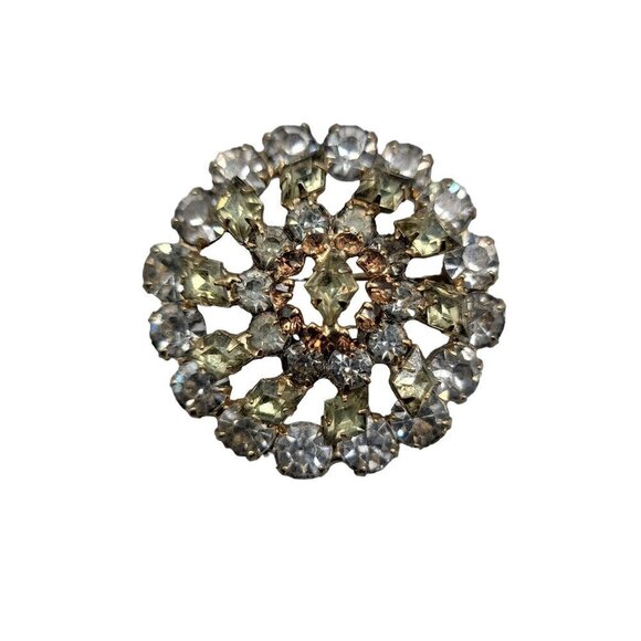 Sparkling Unsigned Rhinestone Brooch Brown Clear Green Stones - Picture 2 of 13